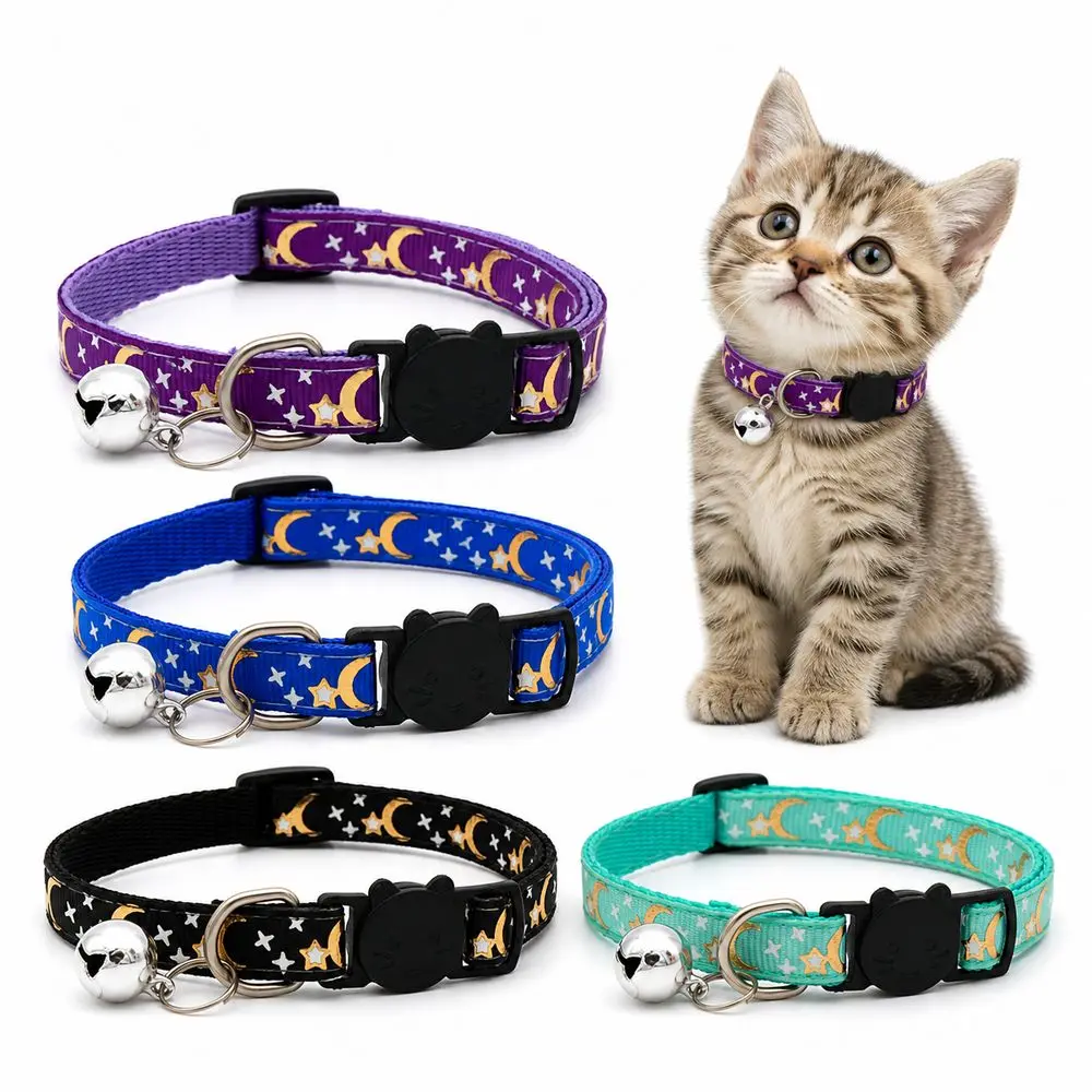 New Moon Star Pattern Cat Collar Breakaway Buckle Foil Print Dog Collar PP Pet Bell Collar Pet Supplies