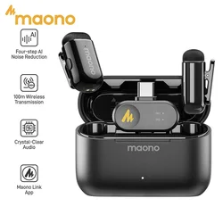 MAONO T1 mini Wireless Lavalier Microphone Lapel Mic with Noise Cancellation Auto Clipping App Control for Audio Video Recording