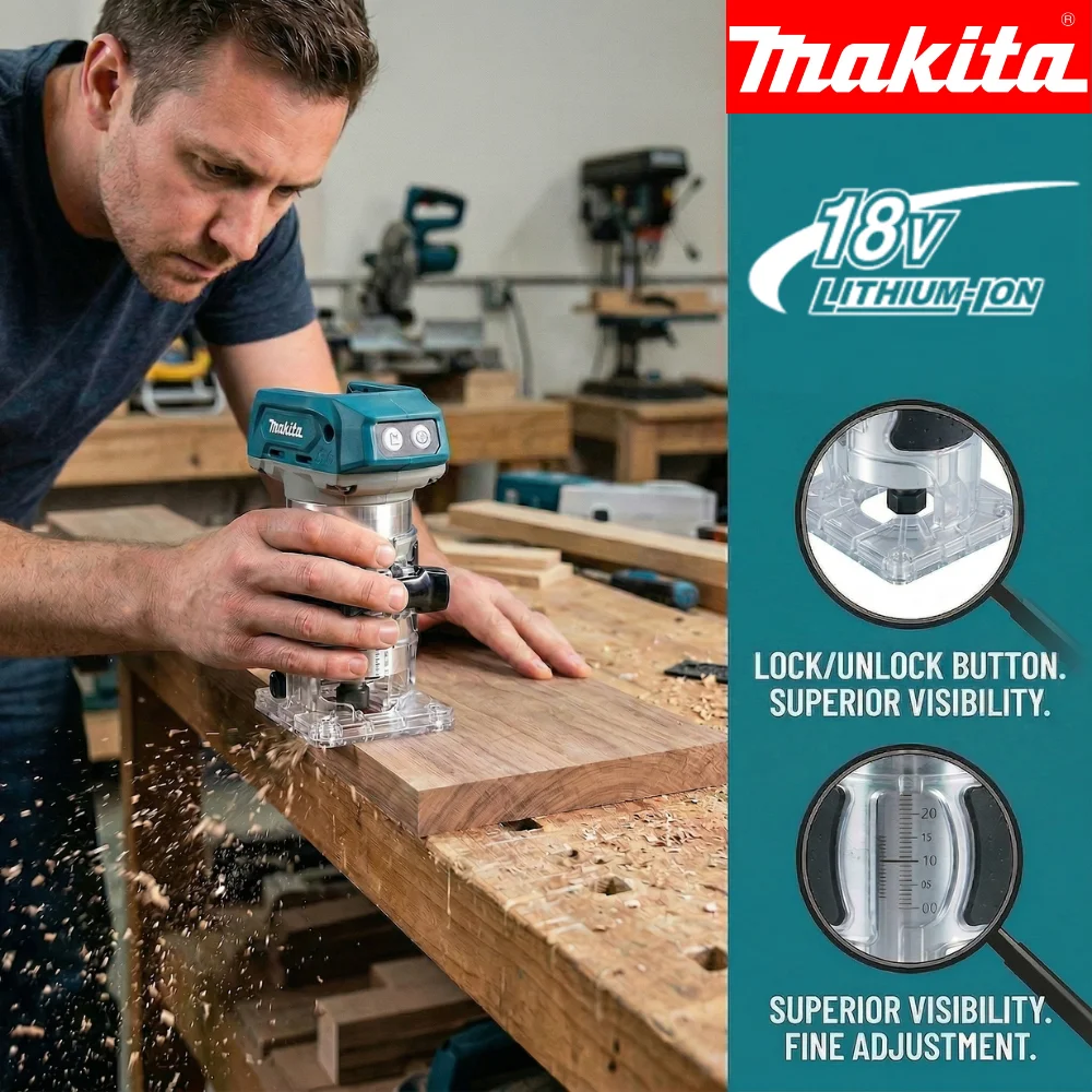 Makita DRT50 18V LXT Brushless Cordless Trimmer Milling Machine for Pattern Cutting and Inlay Groove Routing