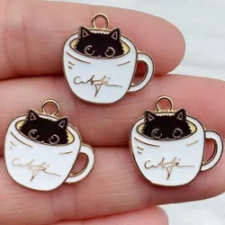 10pcs Enamel Cup Cat Charm for Jewelry Making Kawaii Earring Pendant Bracelet Necklace Accessories Diy Craft Supplies Materials