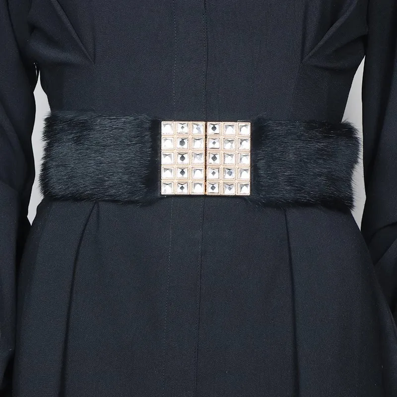 Women's Fashion Vintage Faux Fur Elastic Corset Female Cummerbund Coat Waistband Dress Decration Wide Belt  J173