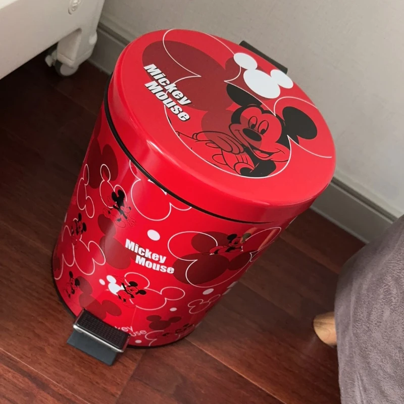 

Disney Mickey Winnie the Pooh cartoon cute trash can Kawaii bathroom stainless steel with lid foot switch trash can holiday gift