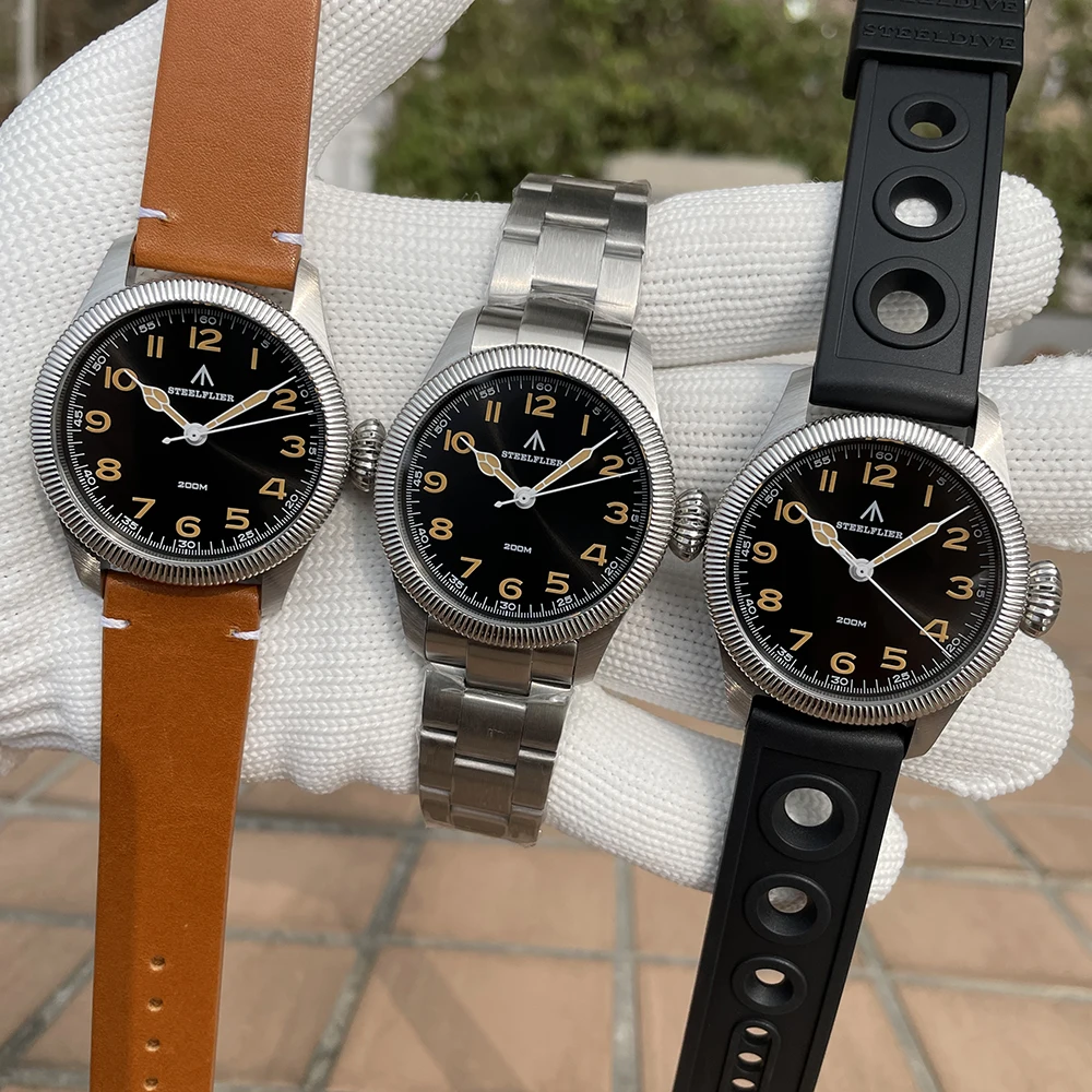 STEELFLIER SF741 VH31 حركة الياقوت الاصطناعي مرآة ساعة كوارتز البصل المسمار في تاج 200 متر مقاوم للماء ساعة رجالي