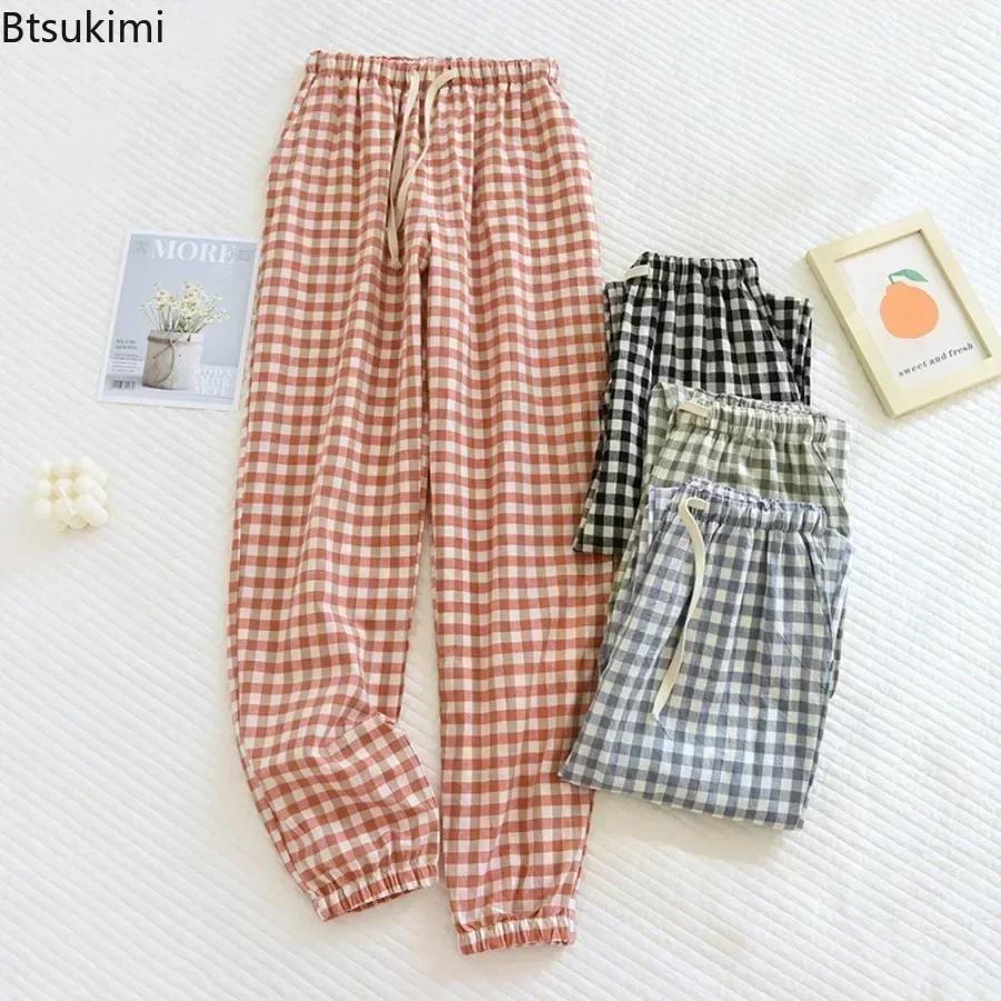 2025Women's Casual Home Pants for Couple Plaid Sleepwear Pajama Pants Spring Summer Home Pants for Lovers Men Women Home Bottoms