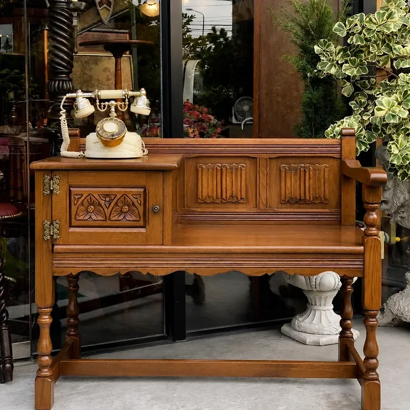 Medieval Solid Wood Carved Sofa Side Table Retro Nostalgic Coffee Table Multi Functional End Table for Living Room Exhibition