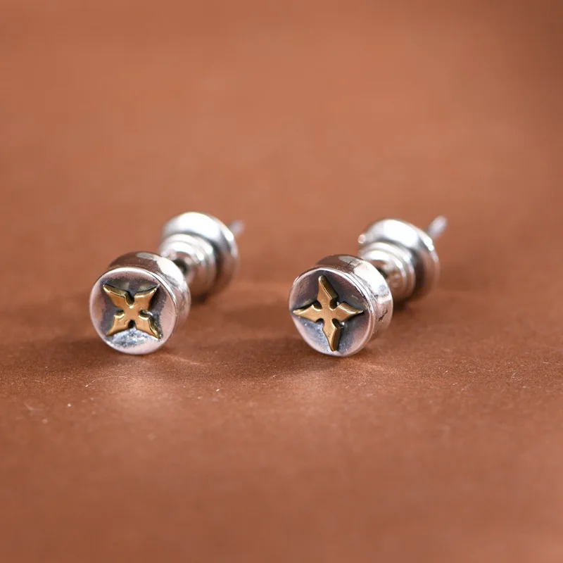 

Винтажные серьги-гвоздики, круглые серьги унисекс для женщин, стерлинговое серебро 925 пробы, золотого цвета, дизайнерские ювелирные изделия, корейские серьги