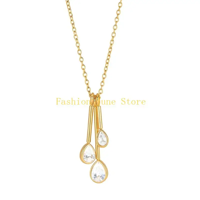 N5KA Necklace for Women Gold Tone Pendant with Adjustable Chain and Stone Detail for Daily Wear, Date and Gift Giving