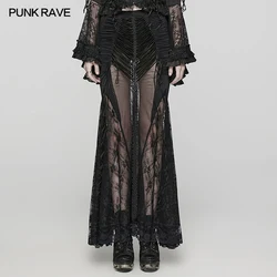 PUNK RAVE Women's Gothic Sexy Wrapped Hip Buttocks Slim Long Skirt Exquisite Drawstring Temperament Black Skirts Clothes