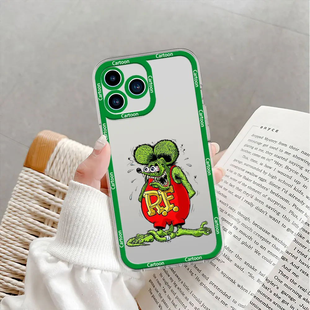 Tales Of The Rat Fink Art Phone Case for iPhone 12 11 13 14 15 16 Max Pro Plus Transparent Bezel Shell