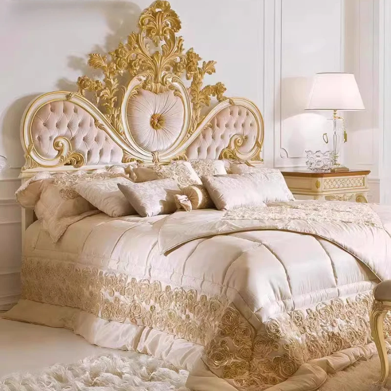 

Luxury Wooden Bed Bedroom Princess European Design Square Wedding Bed Headboards Aesthetics Letto Matrimoniale Home Furniture