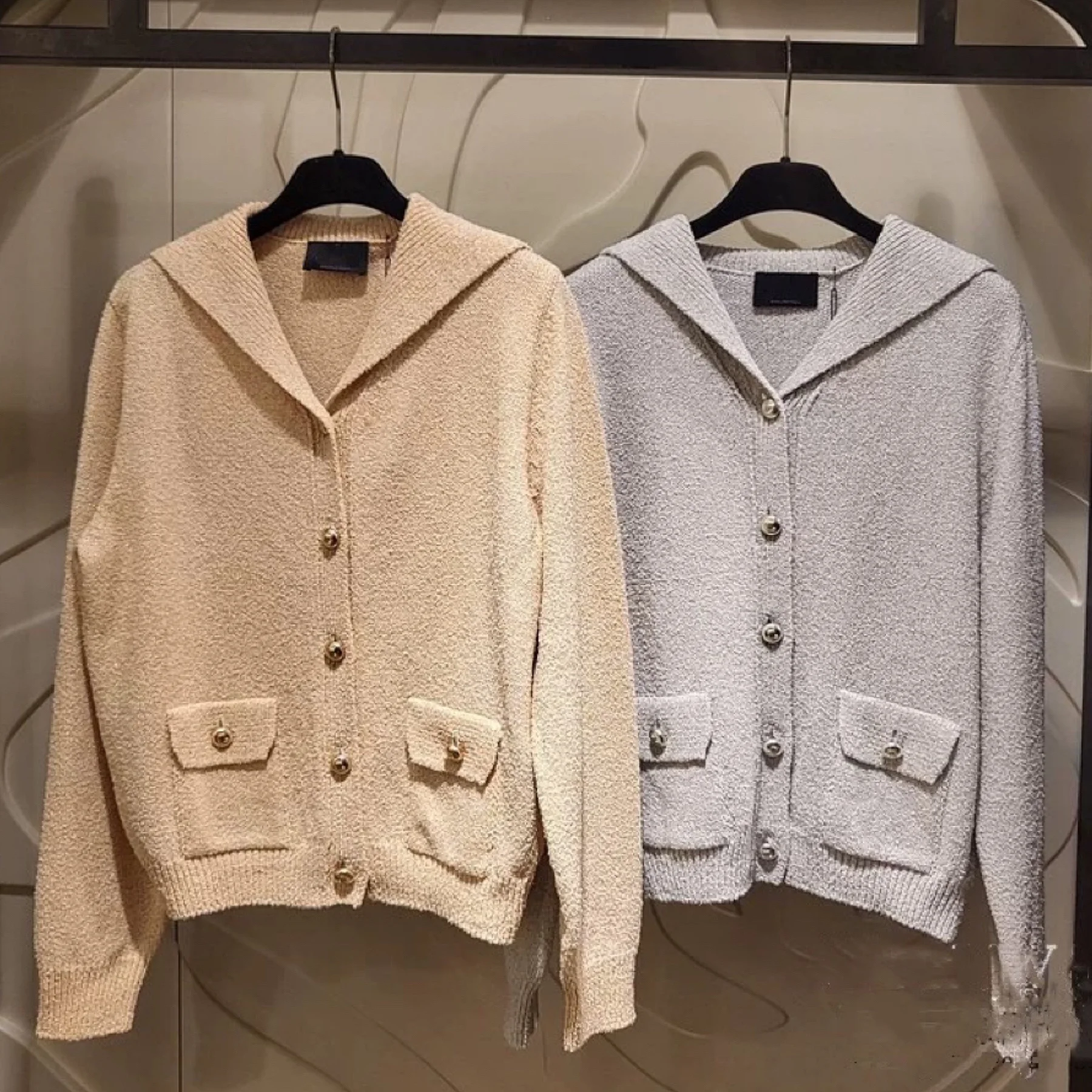 

L@NVIN 2024 Autumn Simple Elegance Pure Color Large Collar Knitted Open Cardigan Top Women's Faion Ladies' Knitted Sweater