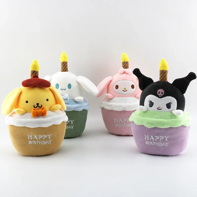 Sanrio Kuromi Melody Pom Pom Purin Cinnamoroll Lotso Pochacco Hanton Birthday Cake Music Plush Dolls Sing Candles Glow Dolls