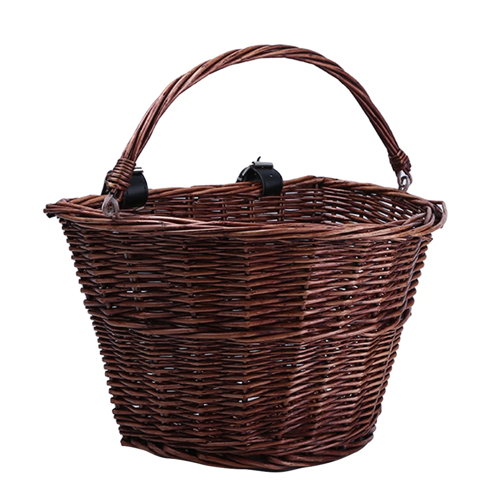 Wicker Basket for Bike Front Handlebar Mounted Heavy Duty Natural Willow Ride on Basket Large Capacity Scratch Resistant