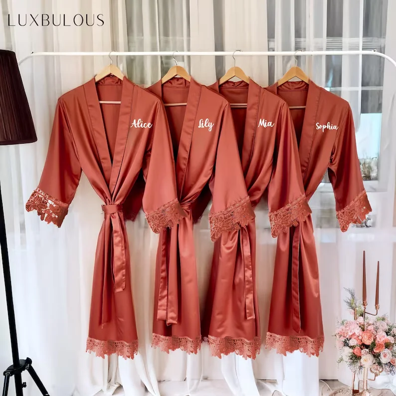 Personalized Satin Robes Bridesmaid Custom Bridal Robe Satin Wedding Bridesmaid Kimono Dressing Gown Maid of Honor Robe