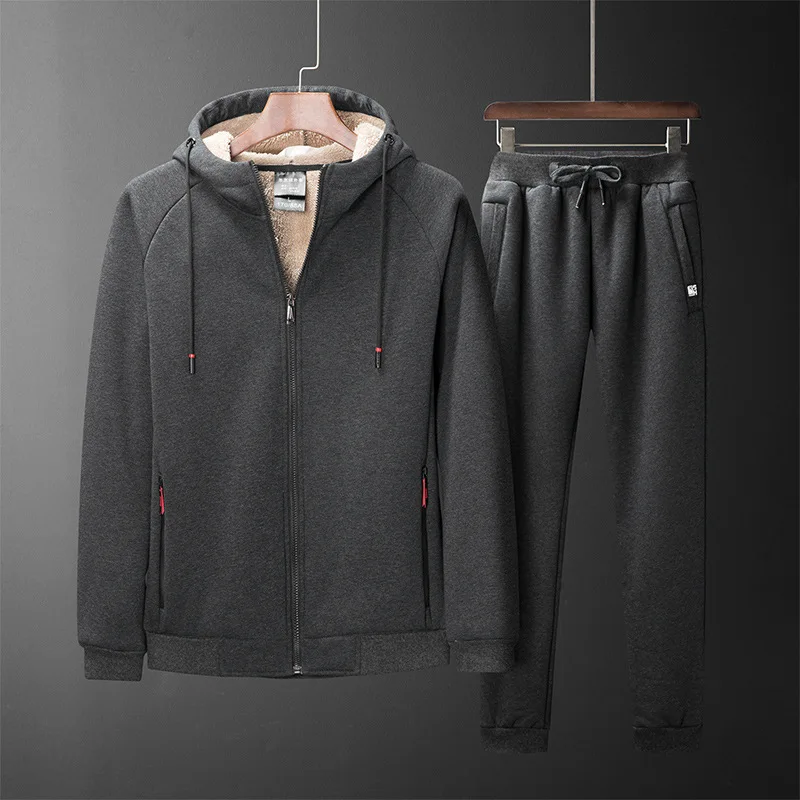 

Thermal Hoodies Men's 2 Pieces Set Warm Sport Suit Fleece Tracksuit Windproof Gym Men's Sportswear New Winter Sportsuit Pants
