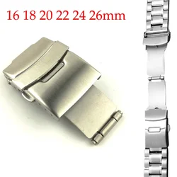 Stainless Steel Folding Buckle for SEIKO Watch Band 16 18 20 22 24 26mm Double Push Button Clasp for Citizen Silver Accessories