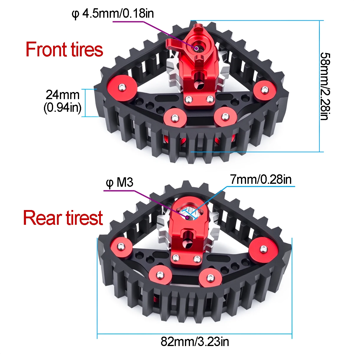 1/24 SCX24 Tracked Tires 4PCS Deep Snow Sand Pattern Rubber Wheels RC Crawler Upgrade