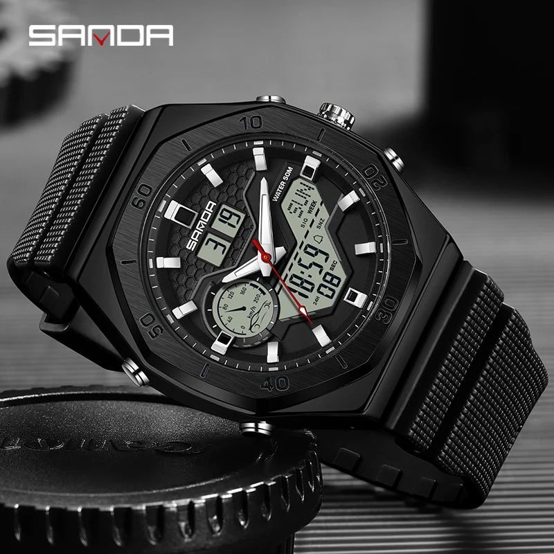 SANDA G Style Digital Men Watches Dual Display Three Time Waterproof Shock Sports Watch Military Countdown Male LED Quartz Clock