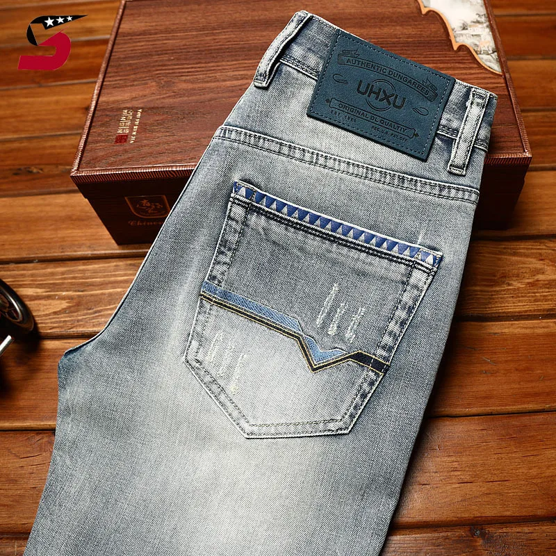 High-End Retro Denim Shorts Men's Summer Ripped Fashion Fashion Brand Washed Casual Trend Korean Style Fifth Pants