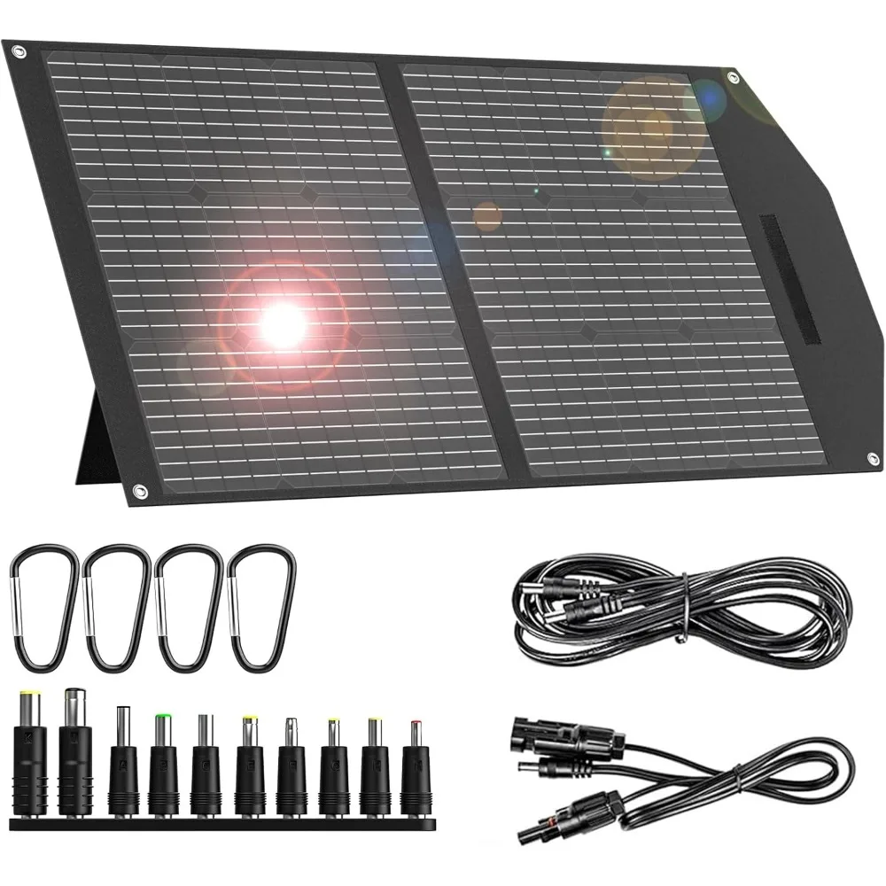 

100 Watt Foldable Solar Panel Charger for Power Stations and USB/DC Devices with 18V Output and 10 Connectors