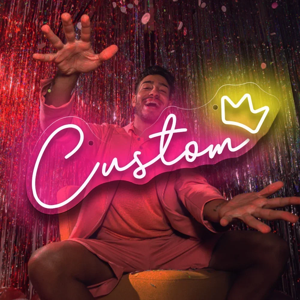 L Custom Neon Sign with Crown Personalized LED Light for Home Decor USB Powered Adjustable Brightness for Wedding Birthday Party