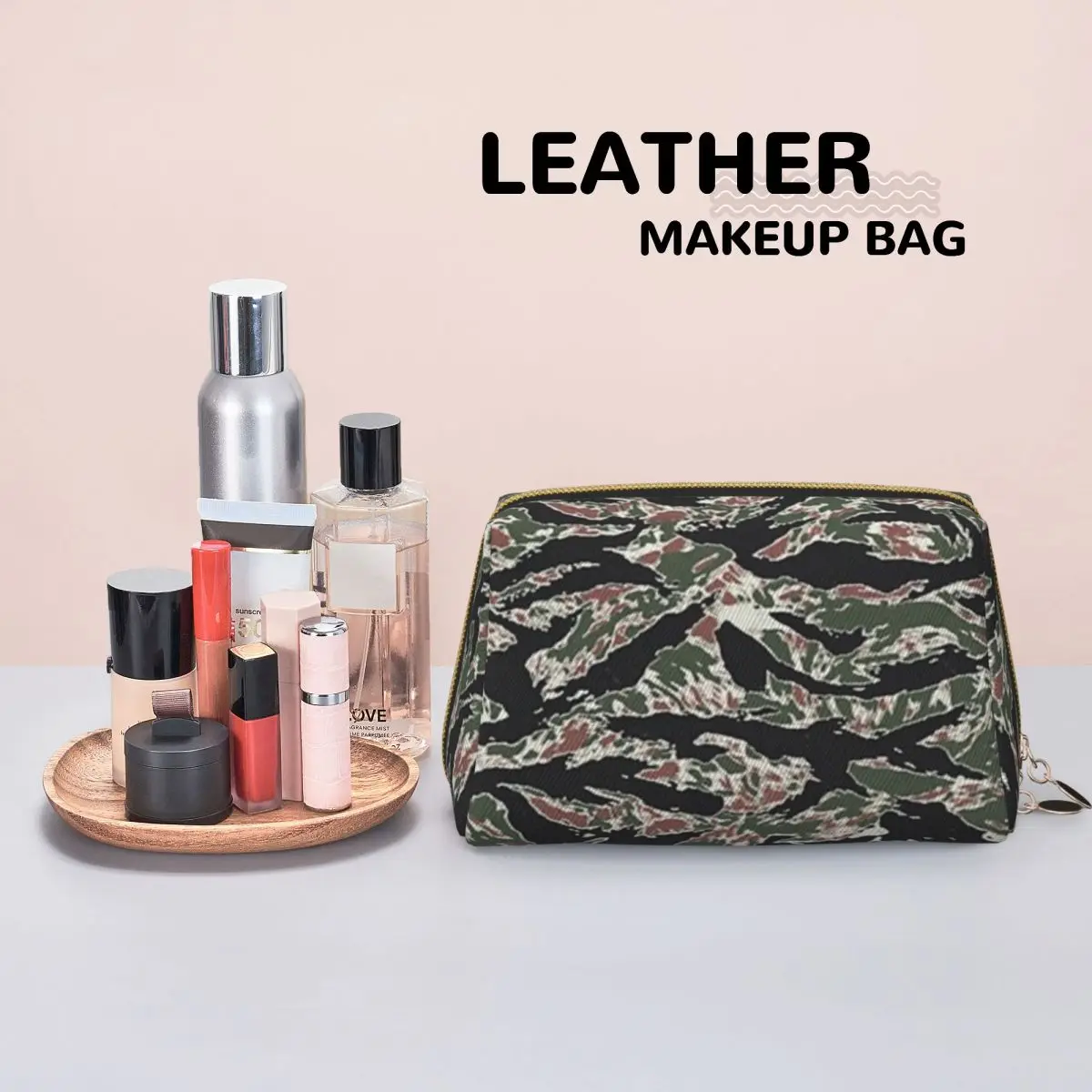 Tiger Stripe Camouflage Military Camo Women Cosmetic Bag Travel Makeup Organizer Pouch Toiletry Storage Dopp Kit Case