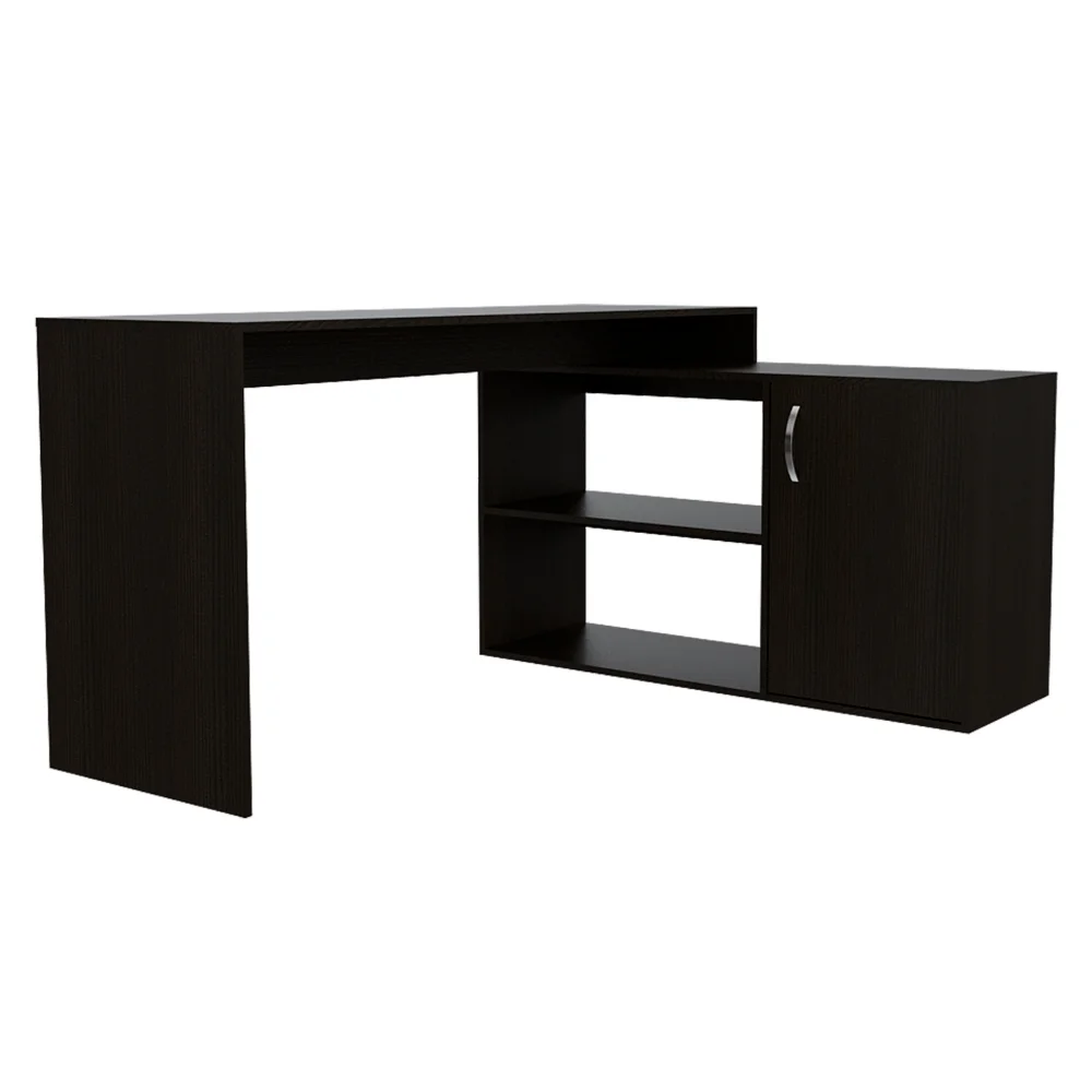 Axis Modern L-Shaped Computer Desk with Open & Closed Storages -Black