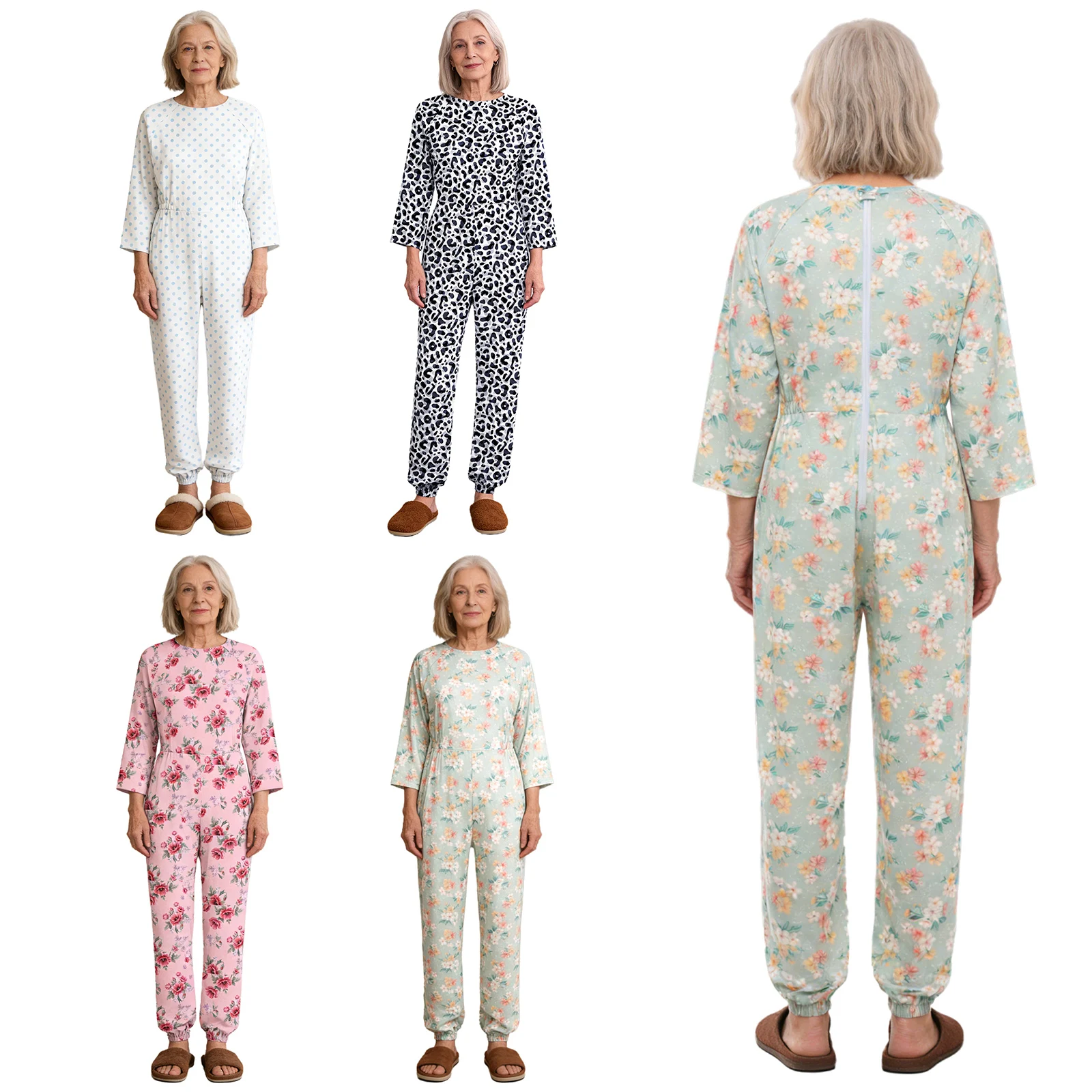 Dementia Special Needs for Women Elderly Alzheimers Adaptive Rompers Zipper at Back Legs Long Sleeve Anti-strip Full Jumpsuit image 5