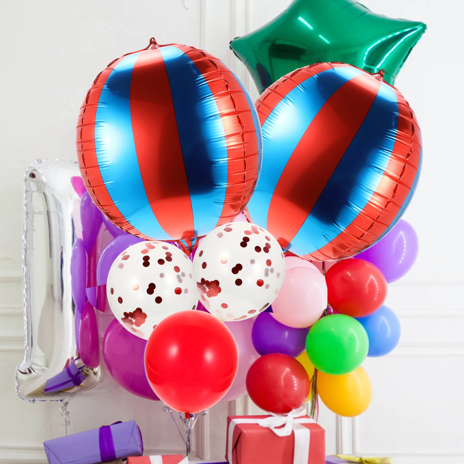 

10pcs Red Striped Balloons Colorful Round Carnival Backdrop Shaped Carnival Party Decorations Wedding Supplies
