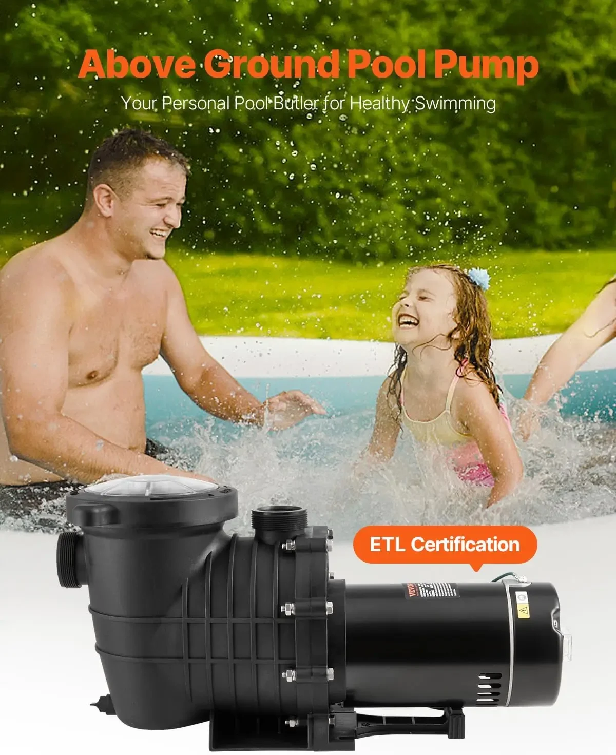 Above Ground Pool Pump, 1HP, 80 GPM Max. Flow Single Speed Swimming Pool Pump, 110V/240V 3450RPM 34.4ft Max. Head Pool Pump with