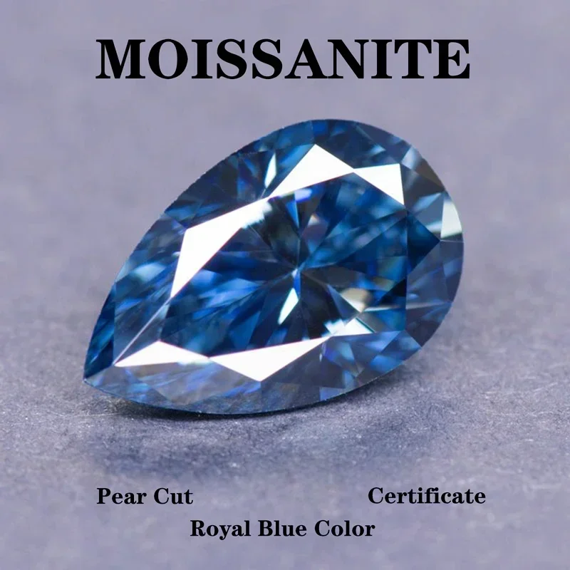 

Moissanite Pear Cut Natural Royal Blue Color for Jewel Making DIY Charms Ring Necklace Earrings Main Materials with Certificate