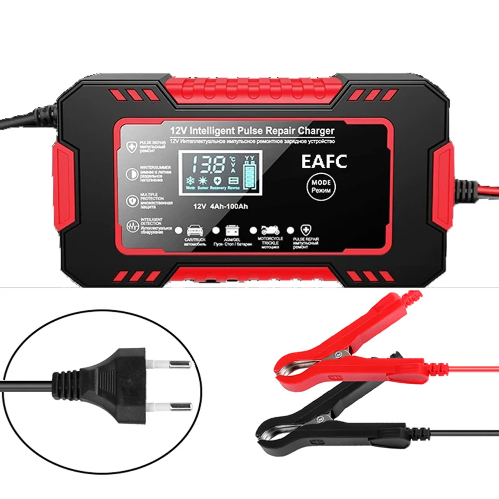 EAFC 6A 12V slimme auto-acculader Auto- en motorfietsaccu-oplaadapparaat Loodzuuraccu Reparatie LCD-scherm