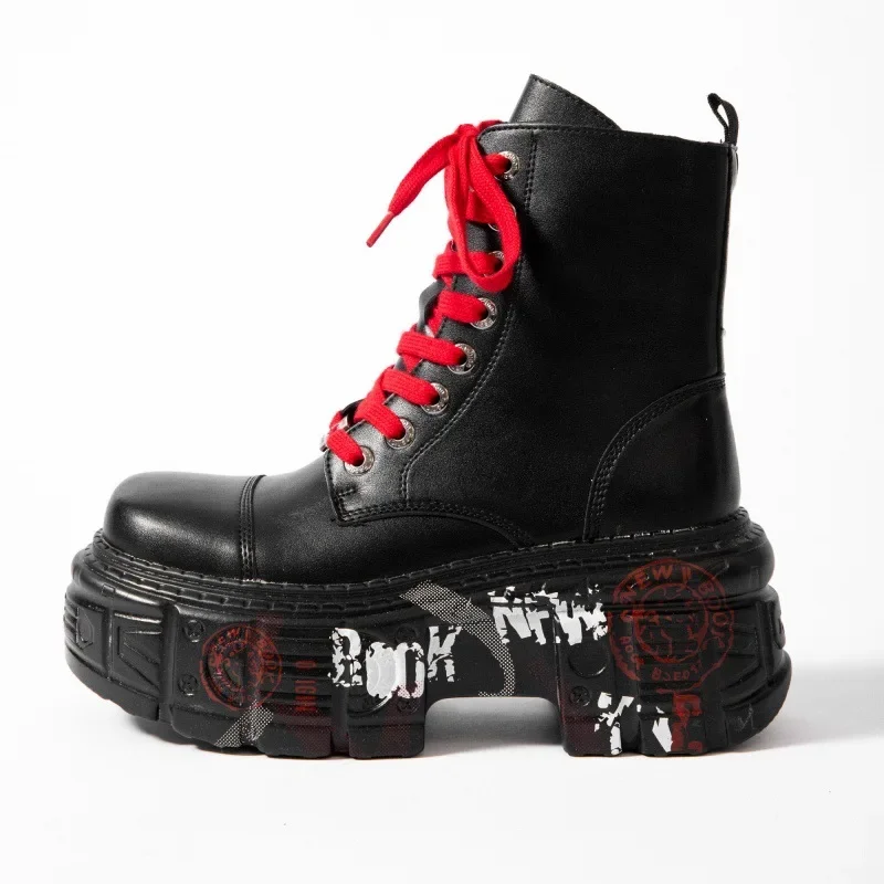 

2025 Punk Style Women Boots Lace-up Heel Height Platform Shoes Woman Gothic Ankle Rock Boots Metal Decor Man and Woman Sneakers