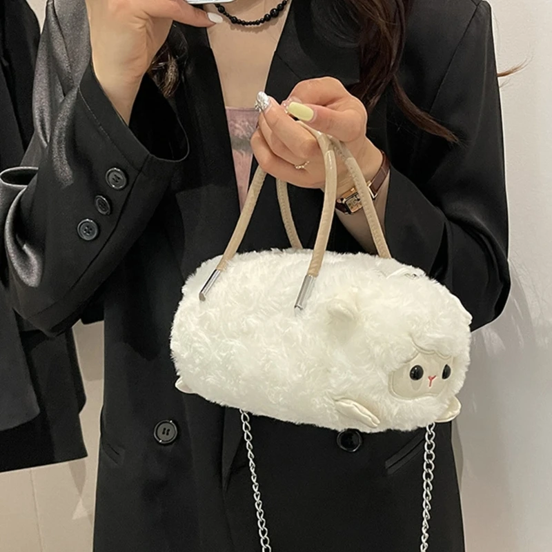 Cartoon Plush Crossbody Bag New Panda/Sheep/Kapybara Bucket Bag Large Capacity Capybara Shoulder Bag Soft Fuzzy Handbag