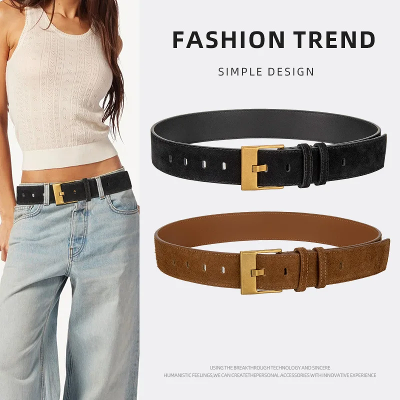 

Women Retro Leather Wide Belt Frosted Suede Pin Buckle Belt Paired with Dress and Suit High-end Decoration Waistband for Women