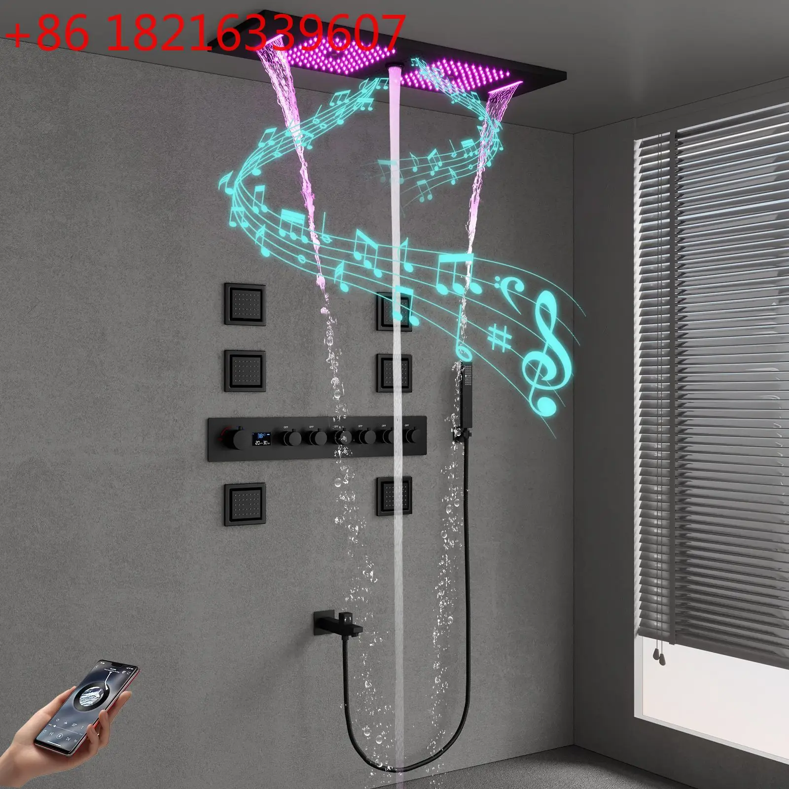 Ceiling concealed shower system 900*300mm LED music shower set bathroom