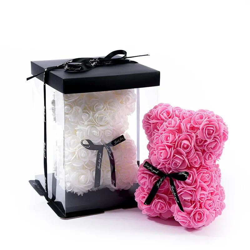 1pc Rose Bear Artificial Foam Flowers Bear Romantic Creative Gifts For Valentines Day Anniversary Wedding Birthday with Box