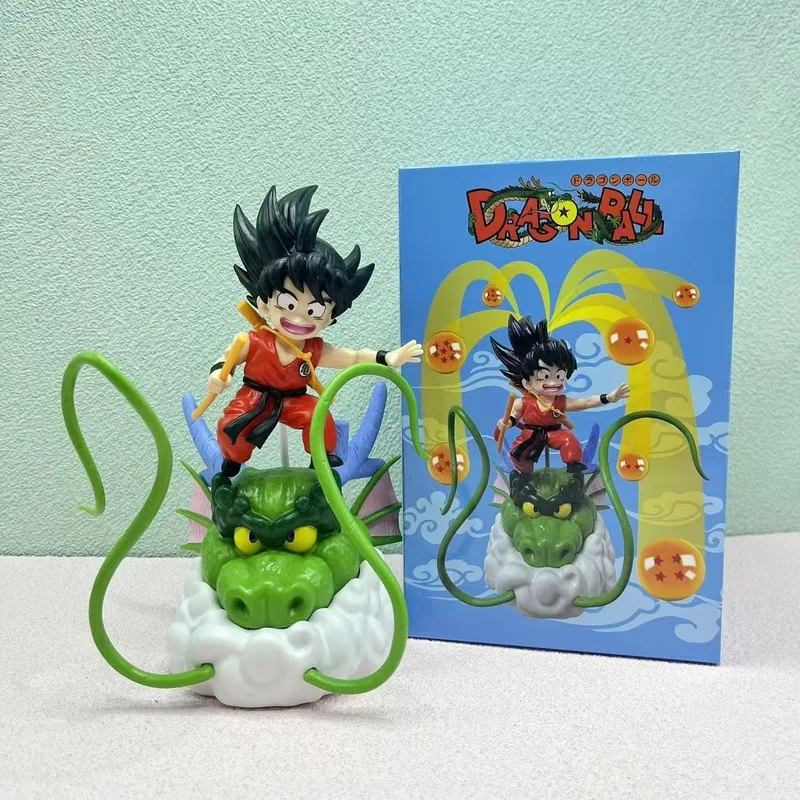 New Cute 19cm Anime Dragon Ball Childhood Son Goku And Shenron Scene Figure Childhood Model Ornaments Kids Toys Christmas Gift