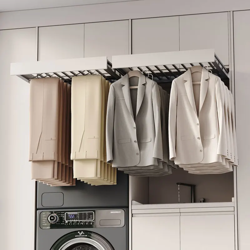 Invisible drying rack for washing machine, pull-up hidden type above balcony, multi-functional pants rack, telescopic slide rail