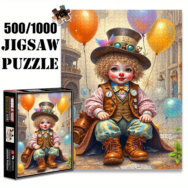 500/1000 قطعة أحجية الصور المقطوعة - مهرج Steampunk الفيكتوري مع بالونات وتروس، ورق ممتاز مضاد للخدش، تحدي متقدم Fa