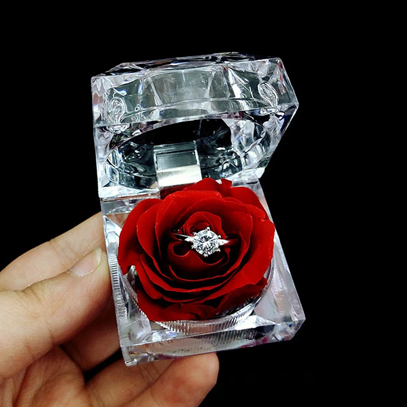 Rose Eternal Flower Acrylic Transparent Jewelry Box Packaging Box Rose Valentine's Day Birthday Wedding Party Gift Display Box