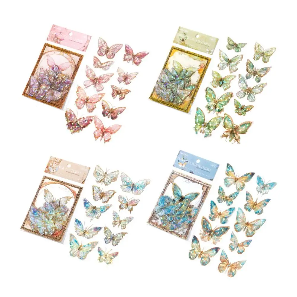 20 unids/bolsa DIY manualidades cristal de hielo pegatina de mariposa láser hecha a mano estética mariposa Collage pegatina PET brillante Scrapbooking