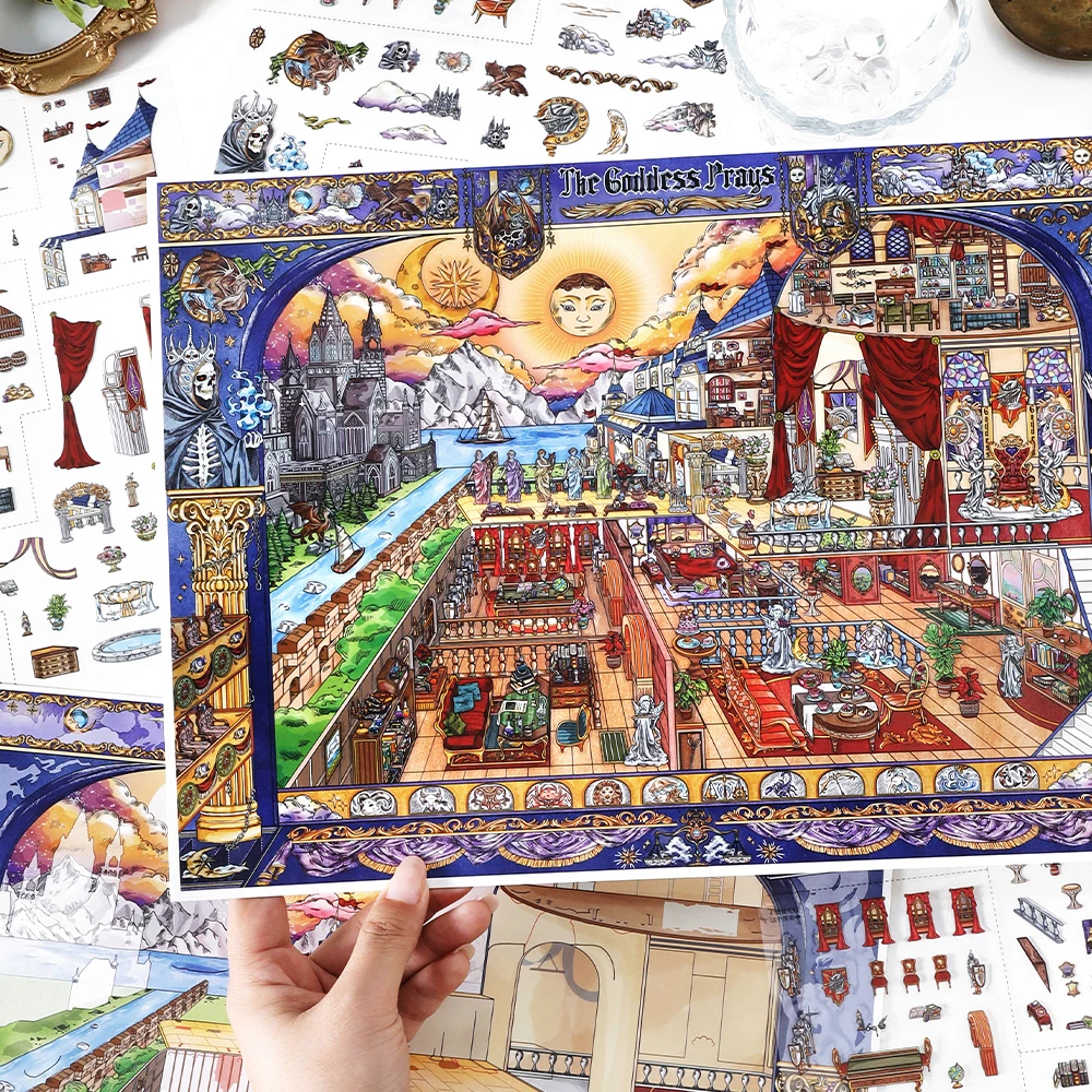 JIAMEI Kawaii 3D Miniature Scene Cartoon Folding Cabin Landscape Stickers DIY Handmade Stacking Scrapbook Sticker Child Gift