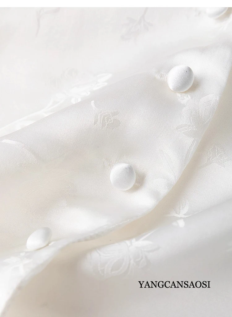 Exquisite Jacquard White Light Chinese Style 100% Natural Mulberry Silk Jacquard Satin Women's V-neck Sleeveless Vest