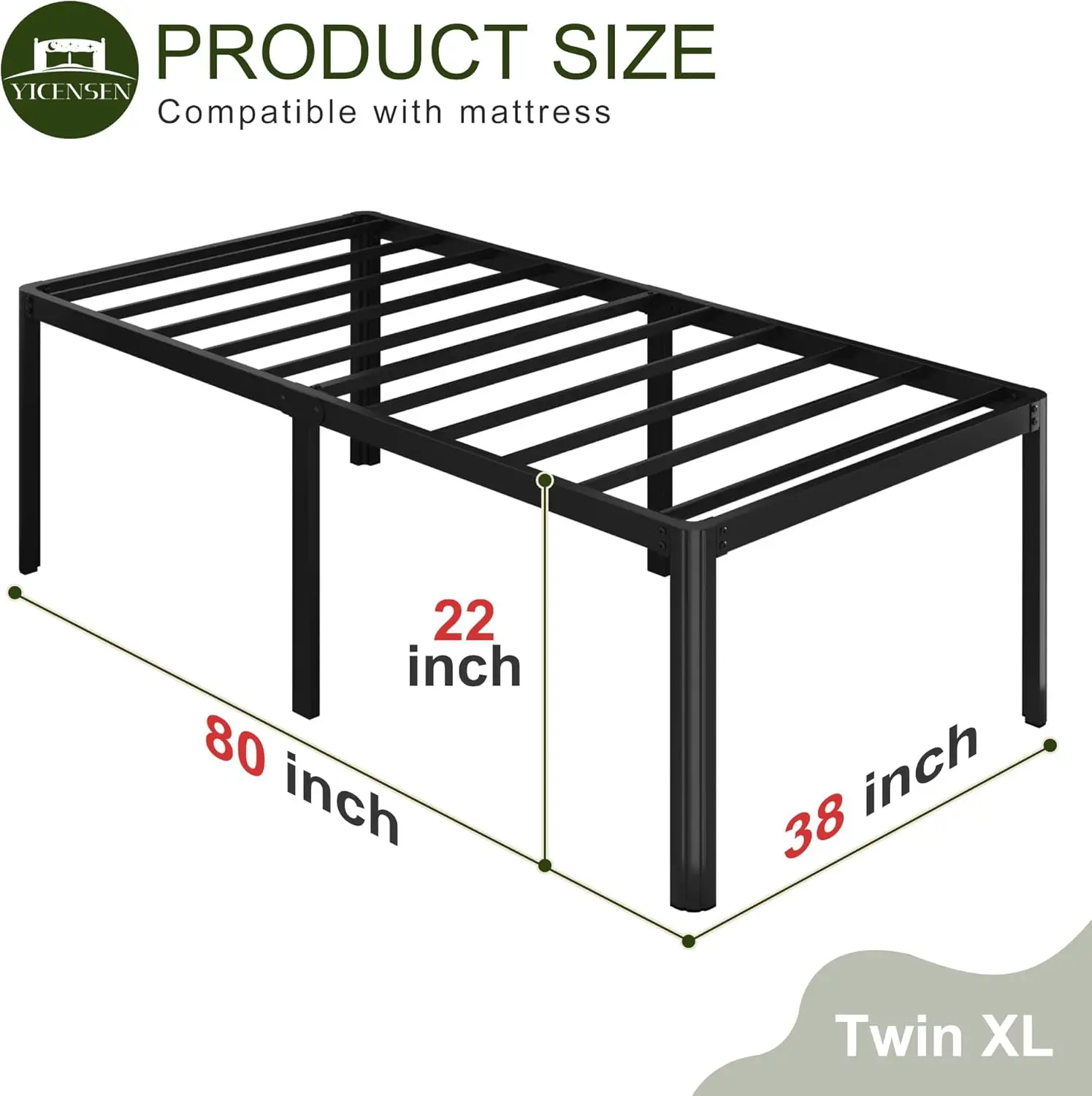 22 Inch Twin Xl Bedframe Heavy Duty Metalen Platform Bed Frame Met Afgeronde Hoekpoten, Geluidsvrij, Eenvoudige Montage