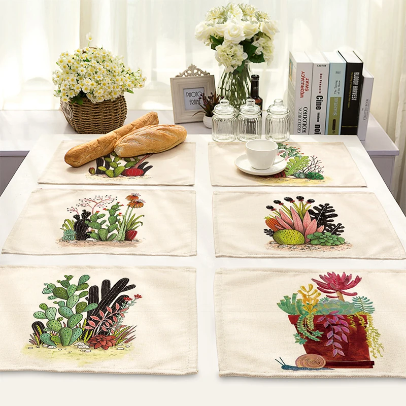 Cactus Table Coaster Table Napkins Linen Cloth Dinner Table Meaty Plants Printed Decor Accessories Wedding Party Napkins