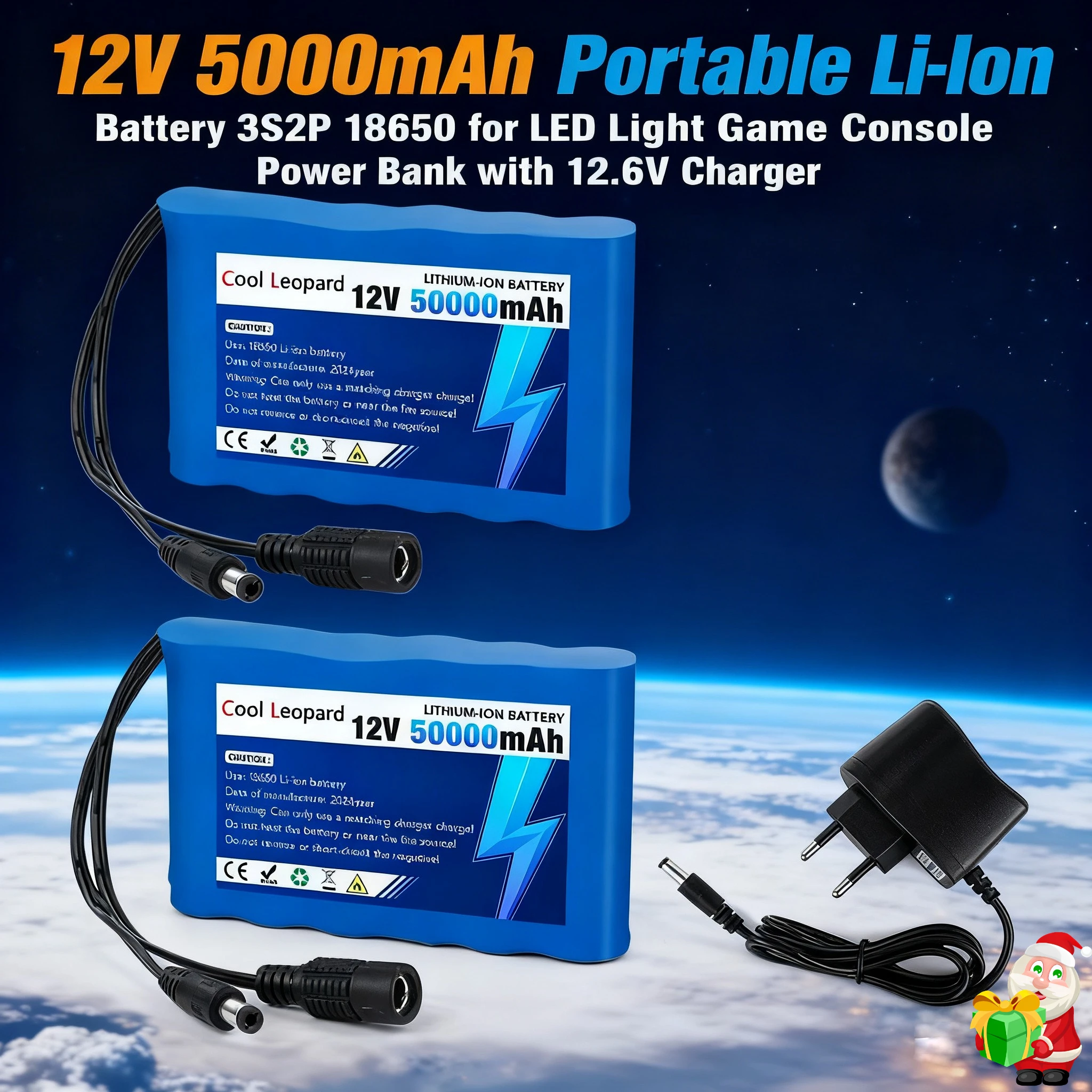 12 فولت 50000 مللي أمبير بطارية ليثيوم أيون محمولة جديدة 3S2P 18650 لوحدة تحكم ألعاب بإضاءة LED Powe الخ + شاحن 12.6 فولت