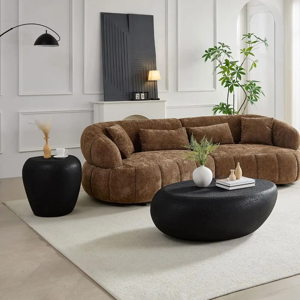 

Oval Glass Coffee Table Set with Side Table for Living Room or Office, No Assembly Required, Black