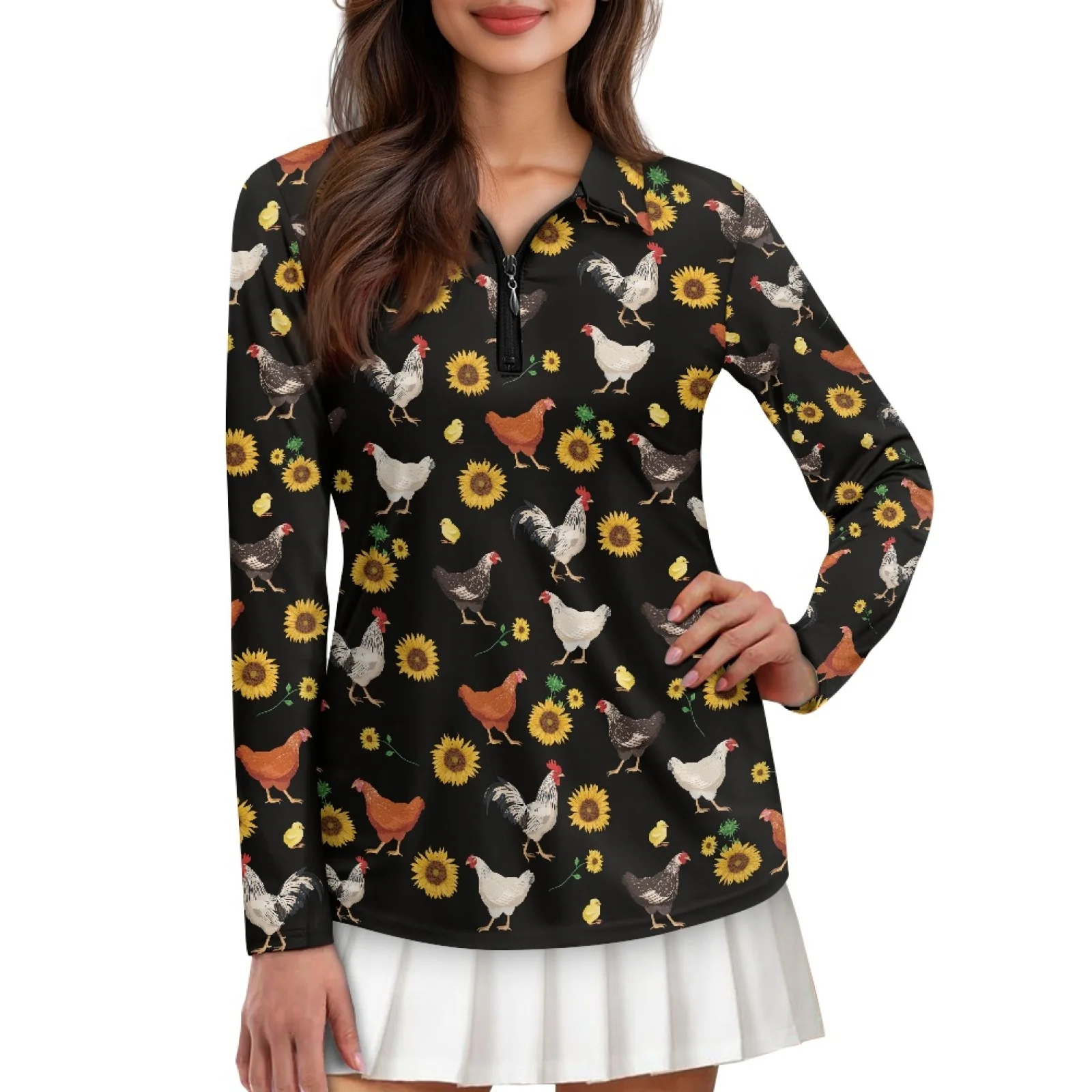 PENSTROLL Sunflower Rooster Womens Slim Fit Athletic Outfits Lightweight Golf Tops for Fall