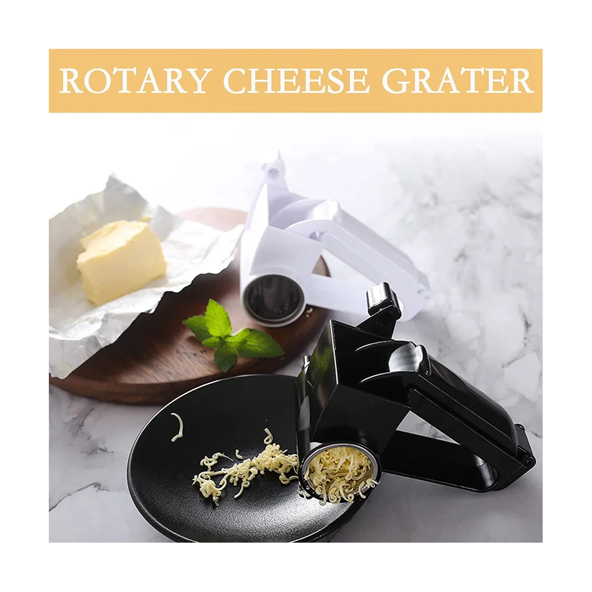 Rotary Cheese Grater Hand Shredder - Manual Hand Crank Handheld Cheese Cutter with Stainless Steel Drum